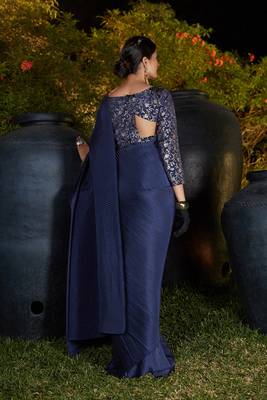 Navy blue woven silk saree with blouse 2