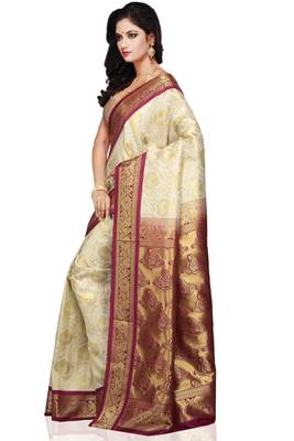 Off White and Maroon woven art_silk saree with blouse 2
