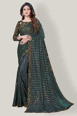 Green embroidered silk saree with blouse 1