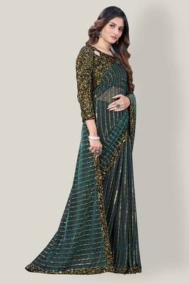 Green embroidered silk saree with blouse 2