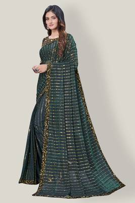 Green embroidered silk saree with blouse 3