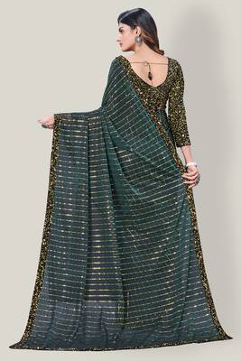 Green embroidered silk saree with blouse 4