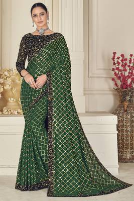 Green embroidered silk saree with blouse 1