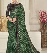 Green embroidered silk saree with blouse