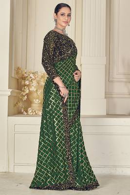 Green embroidered silk saree with blouse 2