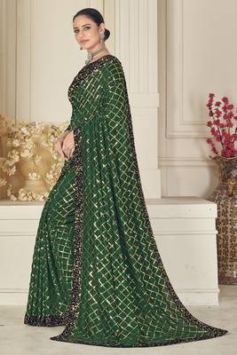 Green embroidered silk saree with blouse 3