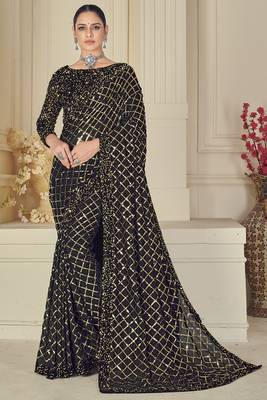 Black embroidered silk saree with blouse 1
