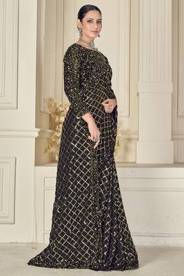 Black embroidered silk saree with blouse 2