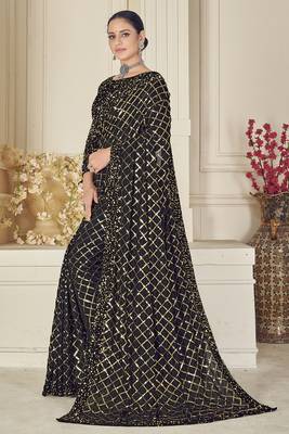 Black embroidered silk saree with blouse 3