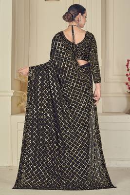 Black embroidered silk saree with blouse 4