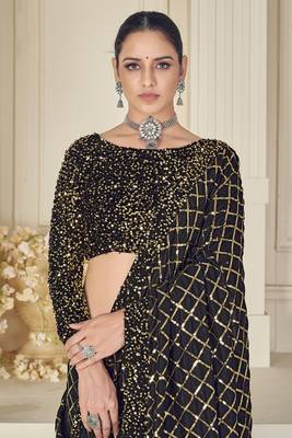 Black embroidered silk saree with blouse 5