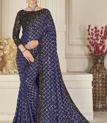 Blue embroidered silk saree with blouse