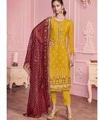 yellow Santoon semi stitched embroidered top & bottom with dupatta