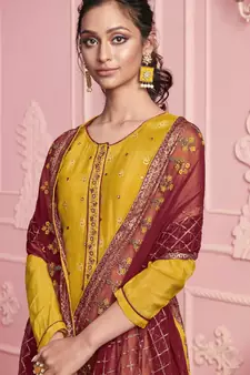 yellow Santoon semi stitched embroidered top & bottom with dupatta