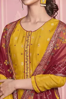 yellow Santoon semi stitched embroidered top & bottom with dupatta