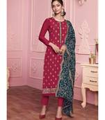 maroon Santoon semi stitched embroidered top & bottom with dupatta
