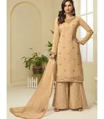 dark cream georgette semi stitched embroidered top & bottom with dupatta