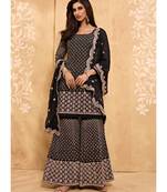 black georgette semi stitched embroidered top & bottom with dupatta