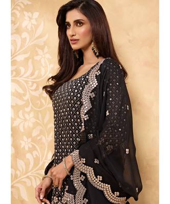 black georgette semi stitched embroidered top & bottom with dupatta 3