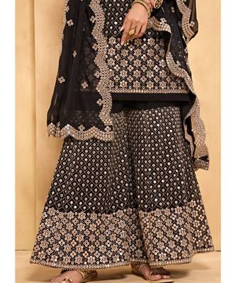 black georgette semi stitched embroidered top & bottom with dupatta 4