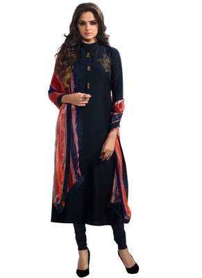 Blue embroidered cotton poly ethnic-kurtis 1
