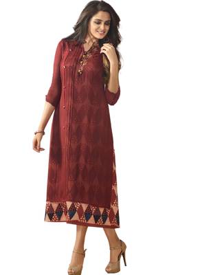 Maroon embroidered georgette ethnic-kurtis 1