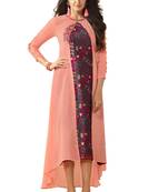 Pink embroidered georgette ethnic-kurtis