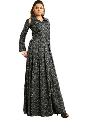 Grey printed cotton poly ethnic-kurtis 1