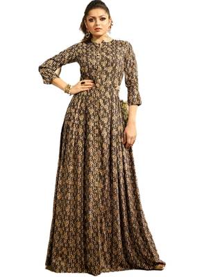 Brown printed cotton poly ethnic-kurtis 1