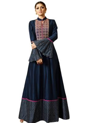 Blue embroidered cotton poly ethnic-kurtis 1