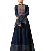 Blue embroidered cotton poly ethnic-kurtis