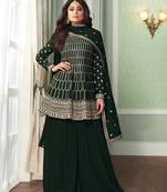 Green Faux georgette Sharara style suit with Embroidery Work