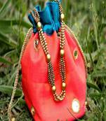 bagzVela Silver Pink Toned Real Mirror Work Silk Potli