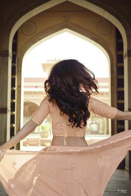 Peach embroidered georgette semi stitched lehenga 4