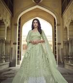 Green embroidered georgette semi stitched lehenga