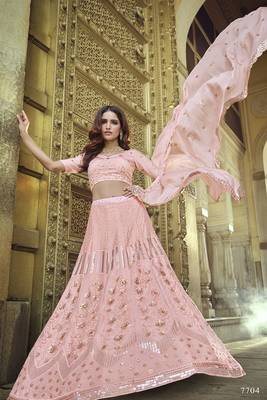 Peach embroidered georgette semi stitched lehenga 2
