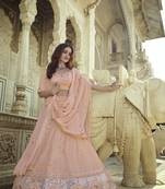 Peach embroidered georgette semi stitched lehenga