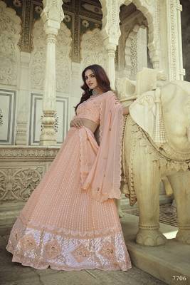 Peach embroidered georgette semi stitched lehenga 2