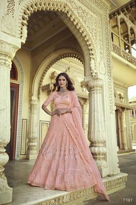 Pink embroidered georgette semi stitched lehenga 1