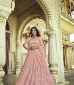 Pink embroidered georgette semi stitched lehenga