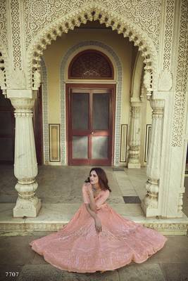 Pink embroidered georgette semi stitched lehenga 2