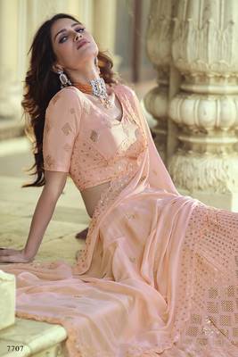 Pink embroidered georgette semi stitched lehenga 3