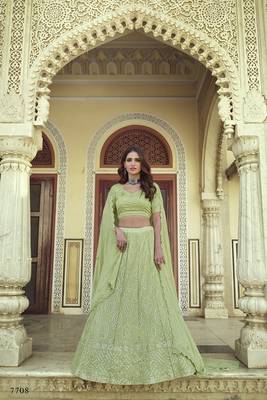 Green embroidered georgette semi stitched lehenga 1