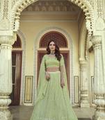 Green embroidered georgette semi stitched lehenga