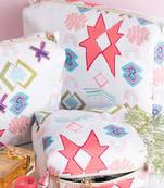 Payal Singhal White Ikat Star Print Canvas Small, Medium and Large Size Vanity Kits (Set of 3)