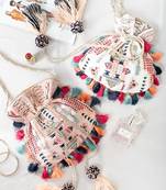 Payal Singhal Chalk White and Blush Colour Dupion Silk Souk Embroidered Sling Potli Bags (Set of 2)