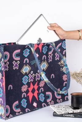 Payal Singhal Purple Ikat Star Print Canvas Tote Bag 1