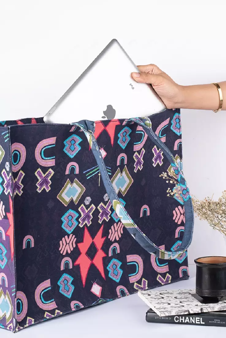 Payal Singhal Purple Ikat Star Print Canvas Tote Bag for Women