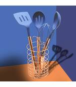 5 Piece Silicone Cooking Utensils Set  BPA Free Turner  Slotted Spoon  Whisk and Spoon with Stand (Blue)