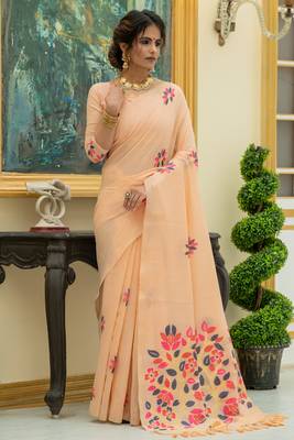 Off white woven paithani silk saree with blouse 1